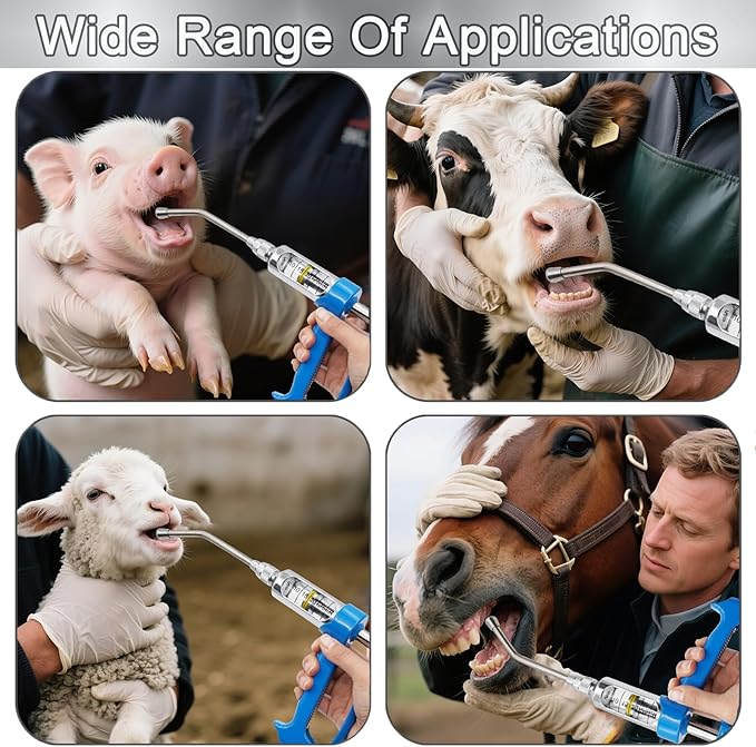 30ML Veterinary Metal Feeding Gun, Continuous Drench Gun Dosing Device Veterinary Adjustable Medicine Dispenser Husbandry Autonomous Feeding Tool, for Pig Cow, Sheep, Horse (Blue, 30ML No Bottle)