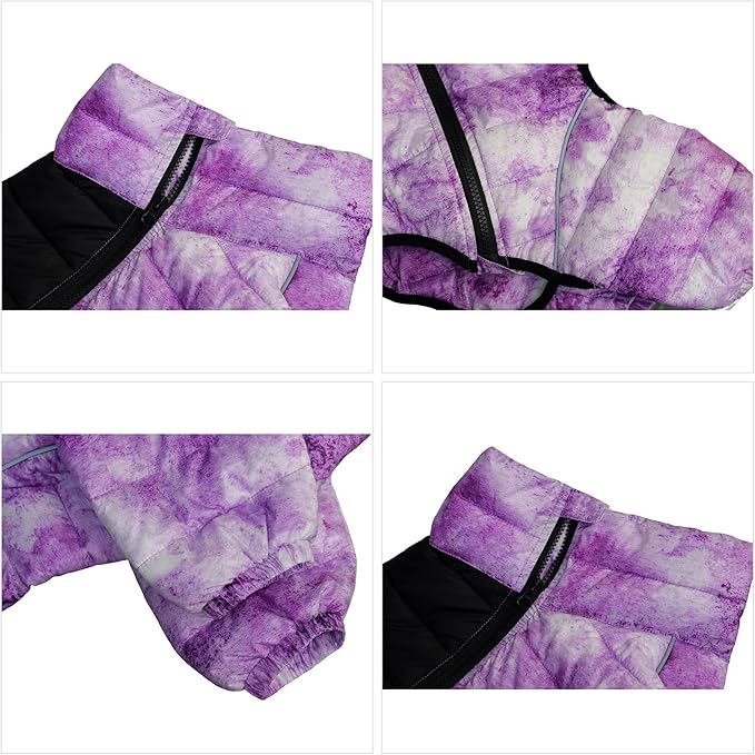 Lovelonglong Dog Coat Dog Warm Jacket, 4 Legs Covered Waterproof Windproof Reflective Warm Dog Vest, Zippered Adjustable Outdoor Dog Snow Jacket for Small Medium Large Dogs micai-Purple L