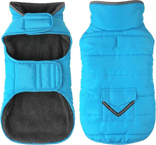 Dog Coat, Waterproof Dog Winter Jacket with Pocket, Reflective Adjustable Pet Snow Vest, Warm Cozy Fleece Sweater for Small Medium Extra Large Dogs - Sky Blue, XL