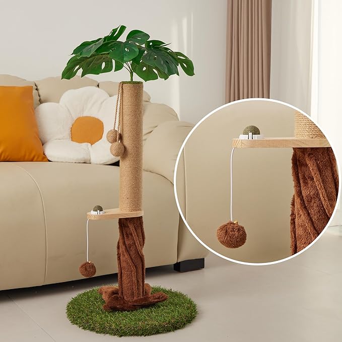 33.86" Tall Cat Scratching Posts with Sisal Rope, Dangling Balls and Natural Healthy Catnip Balls, Cat Scratcher with Extra Cat Energy Ball for Indoor Cats Adults and Kitten