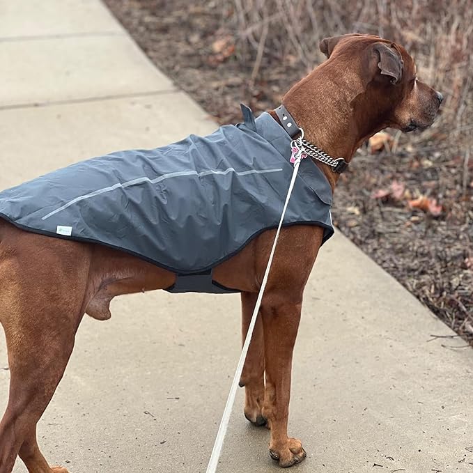 Mile High Life Dog Raincoat, Adjustable Waterproof Reflective Rain Jacket for Small Medium Large Dogs, Lightweight Breathable Pet Rain Coat with Leash Hole(Dark Gray,L Chest 32-40")