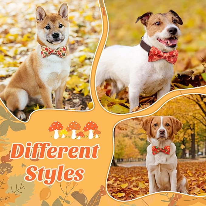 Hillban 50 Pcs Fall Collar Dog Bow Ties Maple Leaves Dogs Collar Accessories Pets Bow Ties Attachment with Elastic Bands Detachable Charms for Doggie Fall Autumn Costume
