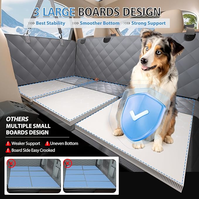 Back Seat Extender for Dogs, Dog Car Seat Cover for Back Seat, 400lbs Capacity Hard Bottom Car Seat Cover for Dogs, Waterproof Dog Hammock for Mid-Size Cars, SUVs, Trucks Grey(52‘x24.8’)