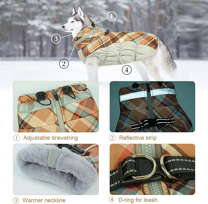 Lelepet Dog Coat Warm Dog Winter Coat Waterproof Dogs Jacket with Harness Built in Reflective Pet Fleece Vest Zip-Up Cold Weather Coats for Extra Large Dogs Turtleneck Windproof Coats Great Dane 3XL