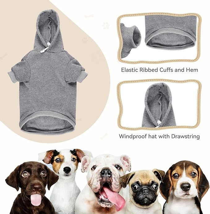 Dog Sweaters for Small Dogs Dog Hoodie Dog Sweater Solid Soft Brushed Fleece Dog Clothes Dog Hoodie Sweatshirt with Pocket(Grey-S)