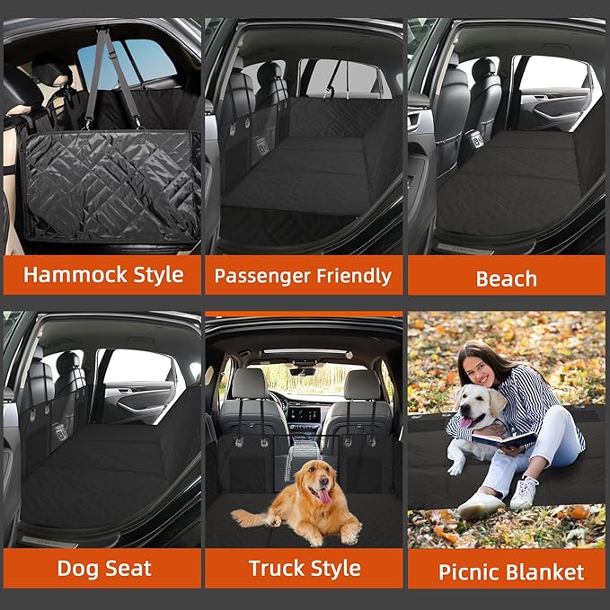 MIROZO Back Seat Extender for Dogs,600D Heavy Durable Dog Seat Cover Car Seat Cover for Back Seat,Waterproof Car Pet Backseat Protector,Large Space Travel Bed with 3-Fold Bottom for Car SUV Truck