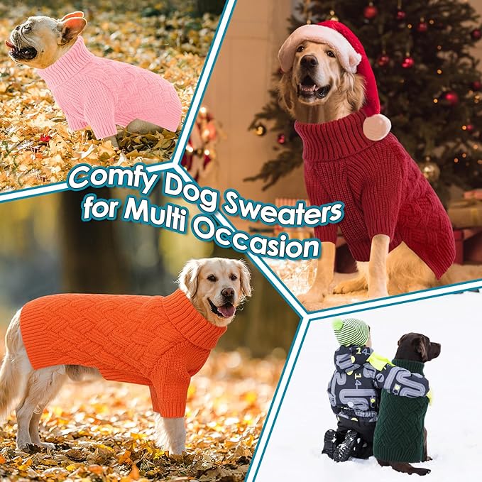 AOFITEE Small Dog Sweater, Dog Sweaters for Small Dogs Male, Thick Dogs Winter Sweatshirt Girl Boy, Pet Halloween Sweater, Classic Cable Turtleneck Holiday Knitwear for Pug Dachshund, S