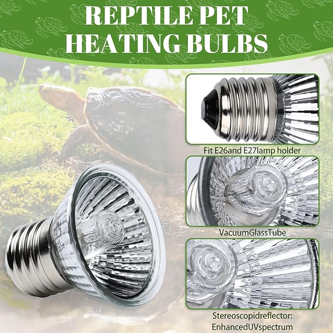 4 Pack 50W UVA UVB Reptile Heat Bulbs, Heat Lamp Bulbs for Reptiles and Amphibians, Basking Light Bulb for Turtle, Bearded Dragon, Lizard Heating