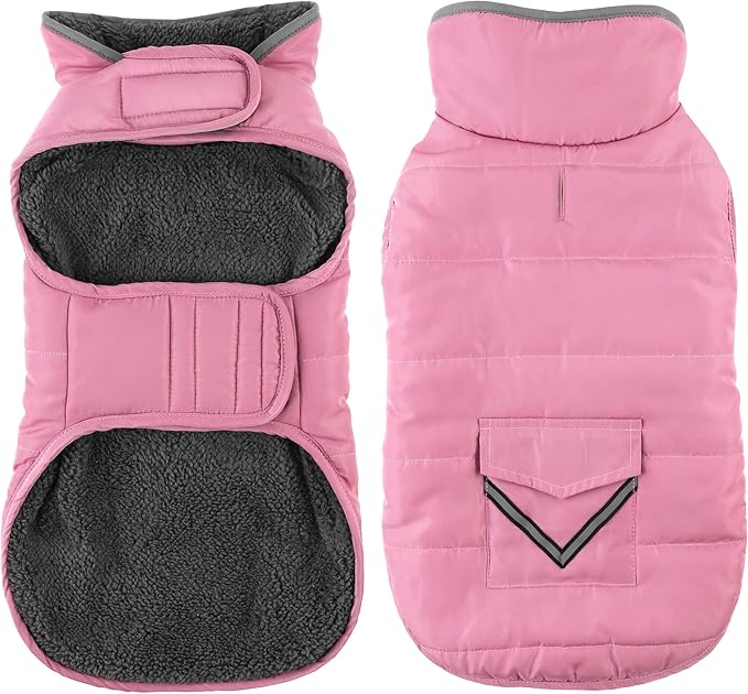 Dog Coat, Waterproof Dog Winter Jacket with Pocket, Reflective Adjustable Pet Snow Vest, Warm Cozy Fleece Sweater for Small Medium Extra Large Dogs - Light Pink, XS