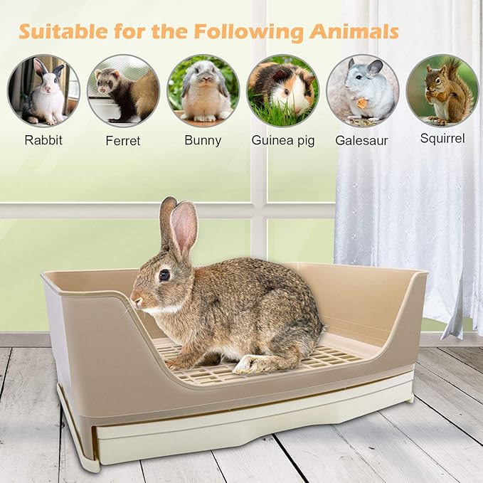 BWOGUE Large Rabbit Litter Box Toilet,Potty Trainer Corner Bedding with Drawer Larger Pet Pan for Adult Guinea Pigs, Rabbits, Hamster, Chinchilla, Ferret, Galesaur, Small Animals(White)