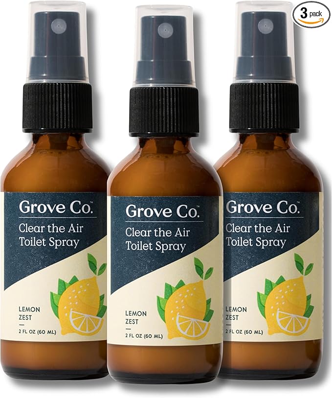 Grove Co. Toilet Spray, Clear the Air Bathroom Spray Air Freshener (2 fl oz) Odor Eliminator for Strong Odor, 100% Natural Lemon Zest Scent, Vegan, Paraben & Phthalate Free (Pack of 3)