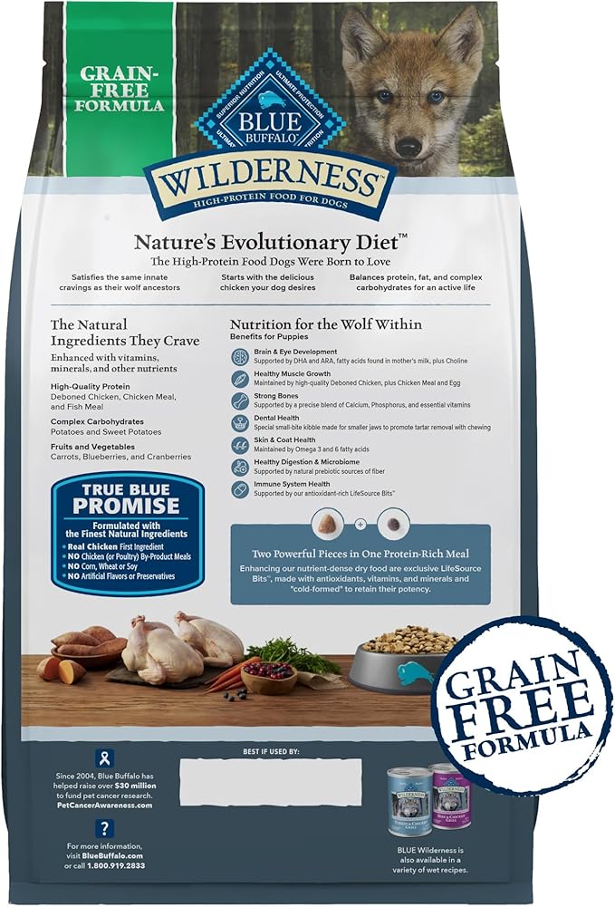 Blue Buffalo Wilderness Puppy High-Protein Dry Dog Food with Real Chicken, Grain-Free, Made in the USA with Natural Ingredients, Chicken, 24-lb Bag