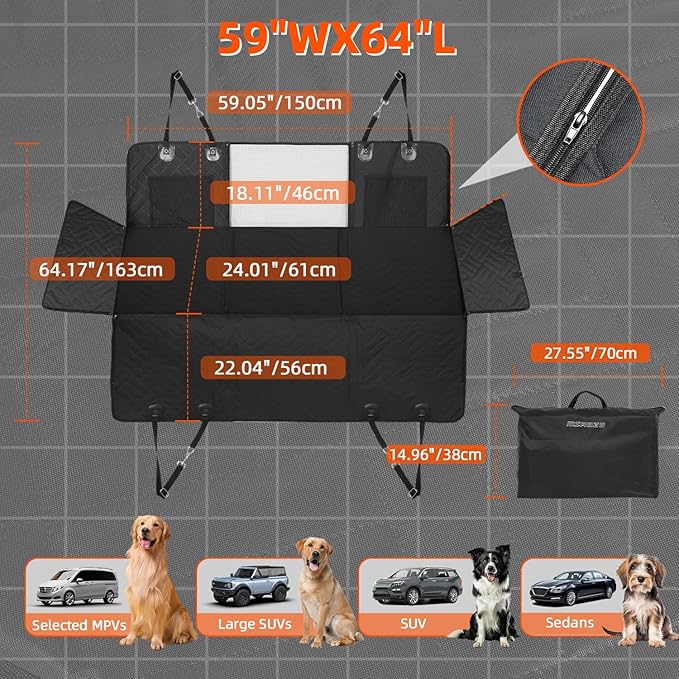 MIROZO Dog Seat Cover,Back Seat Extender for Dogs,600D Heavy Durable Dog Seat Cover Pet seat Cover for Car Pet Backseat Protector,Large Space Travel Bed with 3-Fold Bottom for Full Size SUV Truck