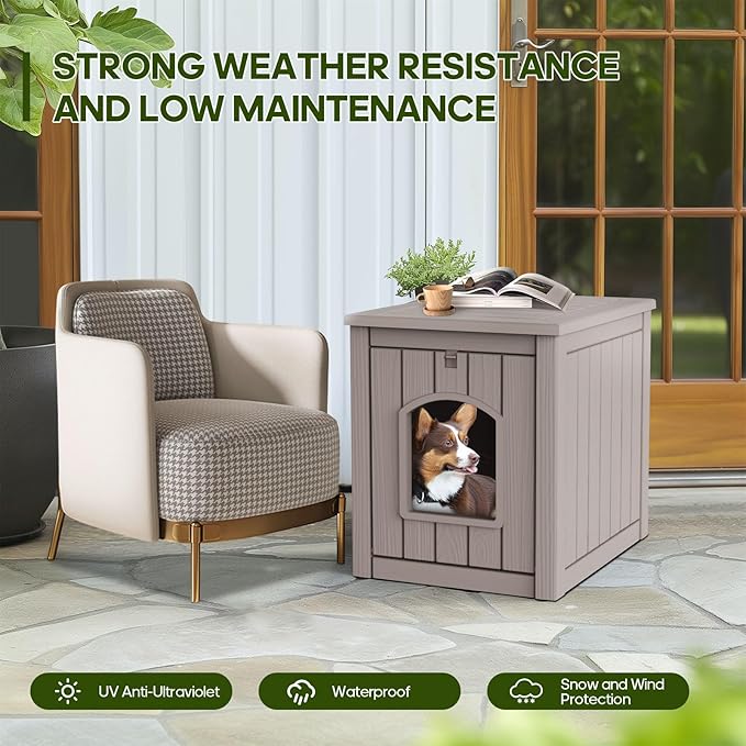 ROJIK Dog House Outdoor Waterproof,Resin Puppy Shelter Indoor with Flip Lid and Elevated Floor,Cat Duck Chicken Shelter, Portable and Easy Assembly(Grey)