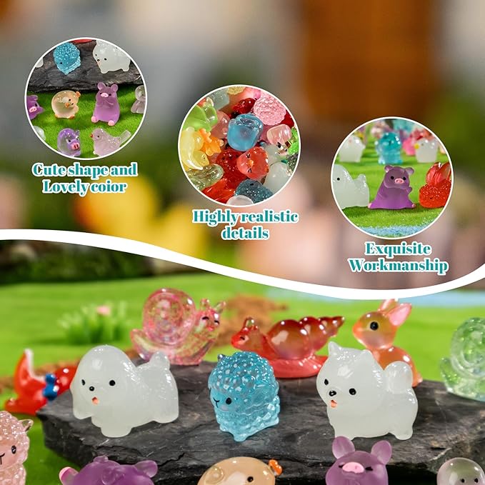 210Pcs Mini Resin Animals Variety Tiny Animals Figures Miniature Little Small Figurines Bulk for Micro Fairy Garden Landscape Accessories Hide Decor Aquarium