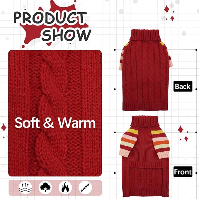 Dog Sweater Thick, Sweaters for Large Size Dogs Comfy, Stretchy Pullover Dog Sweater for Large Doggie, Christmas Dogs Sweaters Unisex, Warm Pet Knitwear Boston Terrier, Frenchie (Red L)
