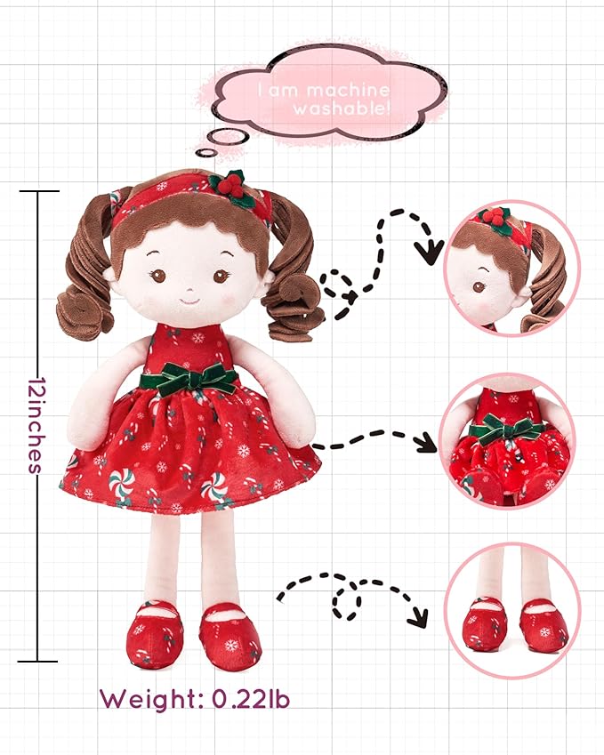 Soft Baby Doll Toys for Girls (12''), My First Christmas Dolls, Baby Rag Doll Plush Toys for Toddler Kids Infants -Baby Jinglebelle-Christmas Limited Edition