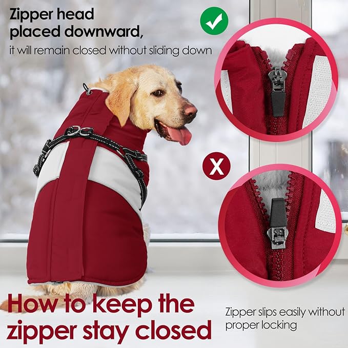 AOFITEE Dog Coat Warm Dog Winter Coat, Waterproof Dogs Jacket with Harness, Dogs Snow Jacket Snowsuit with Zipper & Furry Collar, Reflective Windproof Pet Sweater for Cold Weather, French Bulldog, L