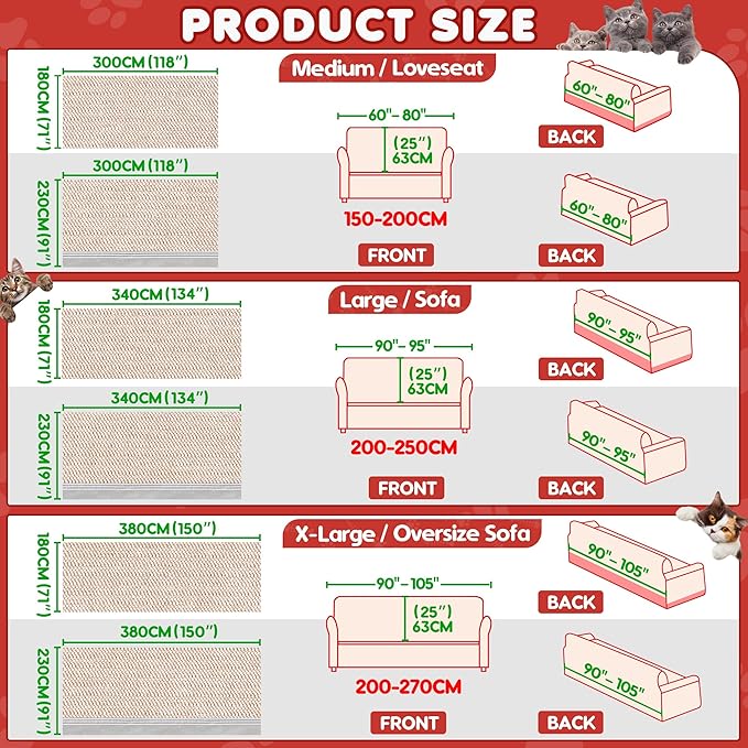 Loiion Cat Scratch Furniture Protector - Anti-Slip, Waterproof Sofa Cover to Keep Cats Off, Pet-Friendly Couch Protectors for 3 Cushion Couch, Anti-Scratch Couch Cover for Pets and Kids 134"X91"Khaki