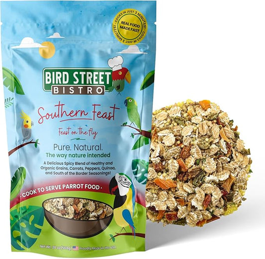Parrot Food - Parakeet & Cockatiel Food - Cooks in 3-15 min w/Natural & Organic Grains, Legumes, Non-GMO Fruits, Vegetables & Healthy Spices