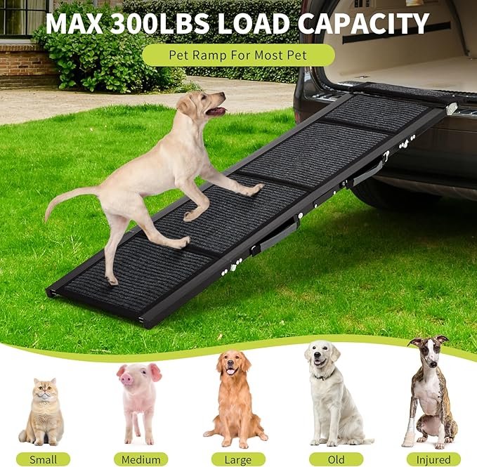 Upgraded Heavy Duty Dog Ramp for Cars - 71" Long & 17" Wide Folding Pet Ramp for Large Dogs with Non-Slip Surface Portable Dog Car Ramp for SUV Car & Truck, Outdoor Dog Ramp Up to 250 LBS