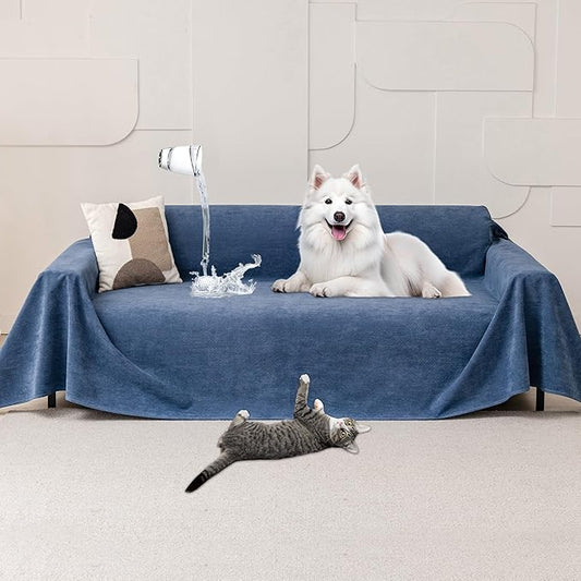 Cat Scratch Furniture Protector - Anti-Slip, Waterproof Sofa Cover to Keep Cats Off, Pet-Friendly Couch Protectors for 3 Cushion Couch, Anti-Scratch Couch Cover for Pets and Kids 134"X71"Navy Blue