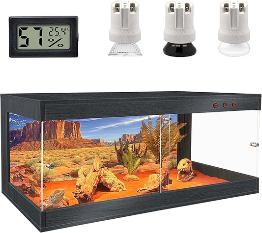 Royxen Tempered Glass Reptile Tank 80 Gallon,Reptile Enclosure with Metal Mesh Top and Lockable Design, Bearded Dragon Tank for Lizard Habitat,48"x20"x20", Black