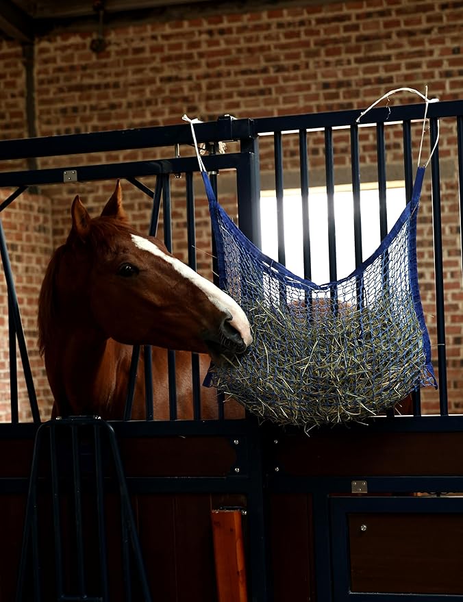 Harrison Howard Square Opening Slow Feed Hay Nets for Horses Large Capacity Horse Feed Bag Reduce Hay Waste Promote Healthy Digestion Blue 24 * 35''