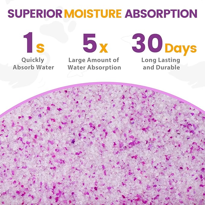 NEWORD Crystals Cat Litter Lightly Scented Litter Superior Odor Control 14 lbs Total (2 Pack of 7lb Bags) Soft-On-Paws Low Tracking Dust-Free Purple Silica Gel, Lavender
