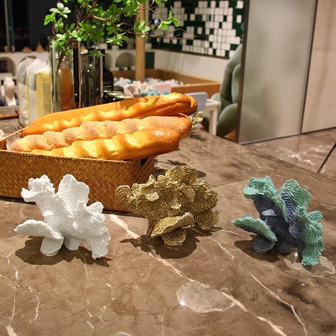 White Coral Statue - Faux Coral Decor Resin Sea Reef Sculpture Tabletop Decoration for Home and Coastal Living