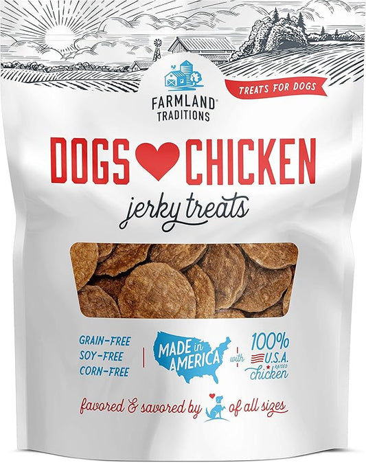 Farmland Traditions Dogs Love Chicken Jerky Dog Treats with Only 3 Ingredients and No Fillers, 1 Pound Bag