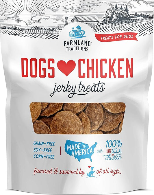 Farmland Traditions Dogs Love Chicken Jerky Dog Treats with Only 3 Ingredients and No Fillers, 6 Ounce Bag
