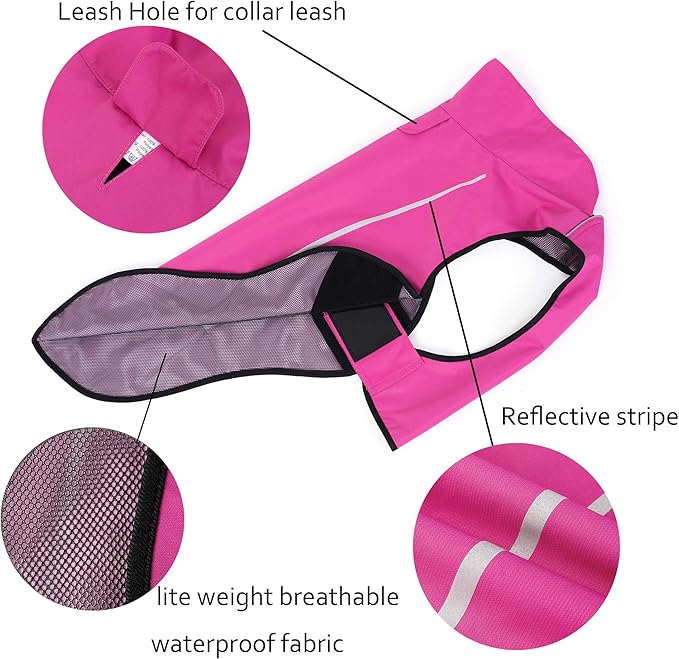 Mile High Life Dog Raincoat, Adjustable Waterproof Reflective Rain Jacket for Small Medium Large Dogs, Lightweight Breathable Pet Rain Coat with Leash Hole(Hot Pink,XS Chest 17-23")