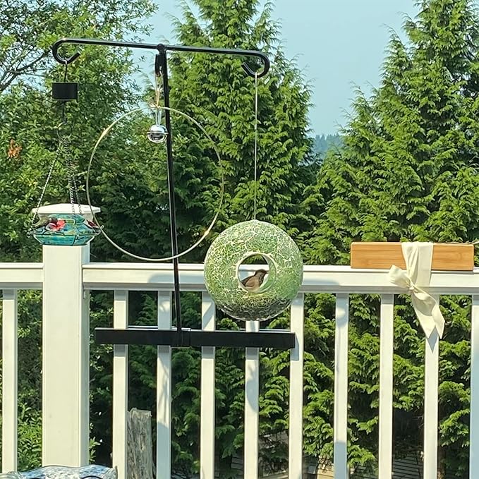 Topadorn Bird Feeder Fly Through Mosaic Round Stained-Glass Birdfeeder, Outdoor Hanging Birdfeeder Squirrels-Proof for Garden Decoration Gift, Green Bird Feeder, 9"