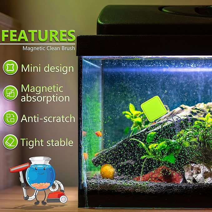 Magnetic Aquarium Fish Tank Glass Algae Scrapers Glass Cleaner Scrubber Clean [Compact, Scratch-Free, Non-Slip, Emhanced Magnet]