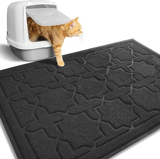 Yimobra Cat Litter Mat, 35.4"x23.6" Litter Box Mat with Litter Lock Mesh, Soft Cat Litter Mat Litter Trapping Mat, Easy to Clean, Non-Slip, Water Resistant, Litter Free Floors, Black