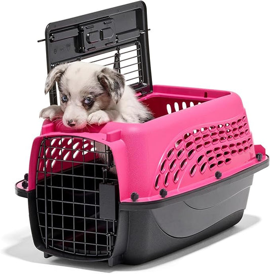 Petmate Dog Crates for Small Dogs & Cat Carriers, Two-Door Plastic Pet Kennel, Top & Front Loading, Made in USA, XS 19" For Dogs Up To 10 lb, Pink
