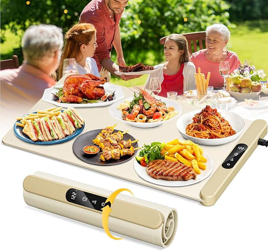 Electric Warming Mat for Food, 15"x23.6" Roll Up Portable Food Warmer with 6 Temperature Levels, Silicone Food Heating Mat for Parties Buffets Gatherings Holidays Daily Use
