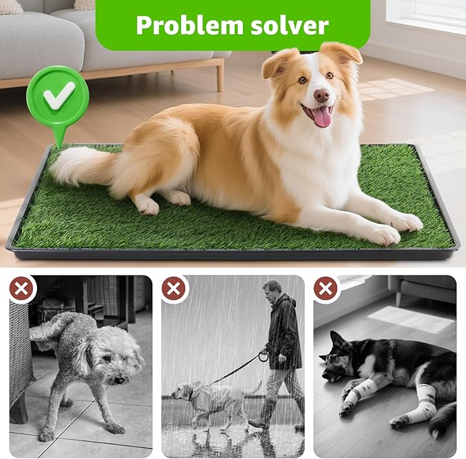 LOOBANI 45x29in Large Dog Litter Box: Dog Grass Pad with Tray with 2×Artificial Grass Pads + 1×Drainage Grate - Quickly Absorbent Portable Patio Potty for Balcony Apartment Indoor Outdoor Use