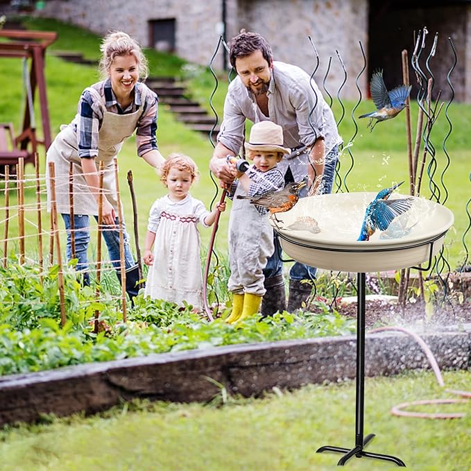 28In Freestanding Birdbaths Bowl Outdoor, Free Standing Garden Bird Bath Bird Feeder Bowl with Metal Stake, Detachable Decoration Spa Birdfeeder for Garden Patio Yard Lawn, 4 Spiky Feet (White)