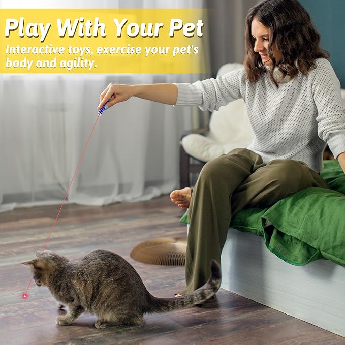 9 in 1 Cat Scratch Pad Cat Toys Set, Cat Scratcher Cardboard with Catnip, Retractable Wand Toy and Feather Toys, Natural Silvervine Sticks, Cat Toy Pointer