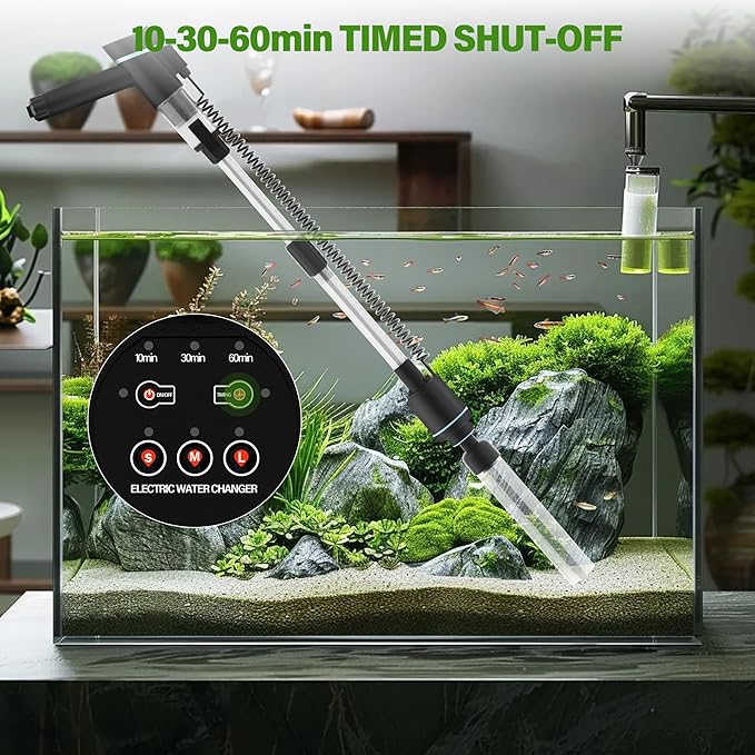 Aquarium Vacuum Gravel Cleaner,24W Electric Fish Tank Cleaning Tools,Multifunctional Fish Tank Gravel Cleaner Vacuum for Water Changer Wash Sand Circulation (Black)