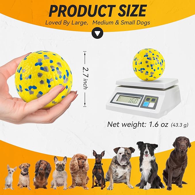 4Pcs Dog Balls, Tennis Balls for Dog Aggressive Chewers, for Large Medium Small Puppy, Training Catch&Fetch, Water Floats Toys, Yellow