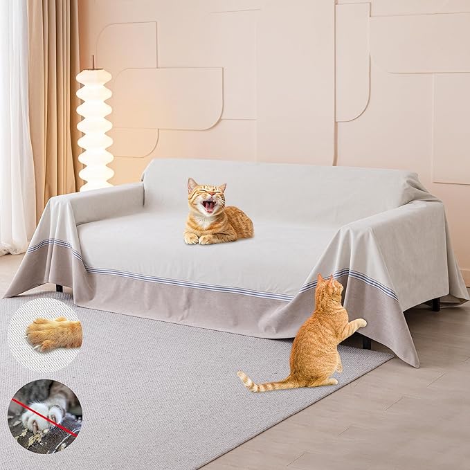 Cat Scratch Furniture Protector - Anti-Slip, Waterproof Sofa Cover to Keep Cats Off, Pet-Friendly Couch Protectors for 3 Cushion Couch, Beige Anti-Scratch Couch Cover for Pets and Kids 134"X91"Beige