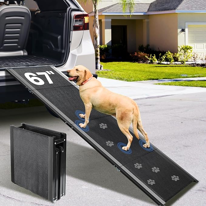 Dog Ramp for Car, 67''x20'' Dog Ramps for Large Dogs with Non-Slip Surface, Folding Dog Car Ramp for Truck SUV Van, Outdoor Pet Ramp for Car Up to 250LBS, Portable Car Ramp for Dogs