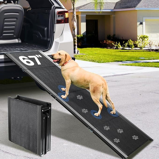Dog Ramp for Car, 67''x20'' Dog Ramps for Large Dogs with Non-Slip Surface, Folding Dog Car Ramp for Truck SUV Van, Outdoor Pet Ramp for Car Up to 250LBS, Portable Car Ramp for Dogs