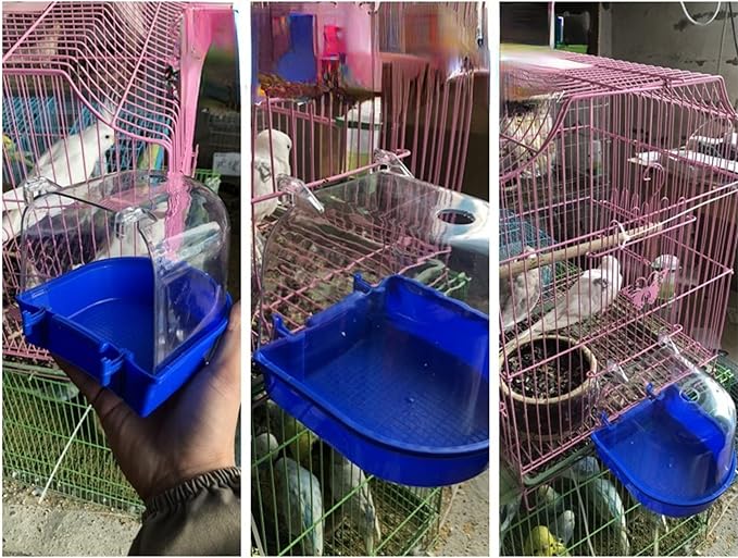 Bird Bath Cage, Cleaning Pet Supplies Bird Bathtub with Hanging Hooks Come with Free Water Injector for Parrots Spacious Parakeets Portable Shower for Most Birdcage Random Color (S for Square cage)
