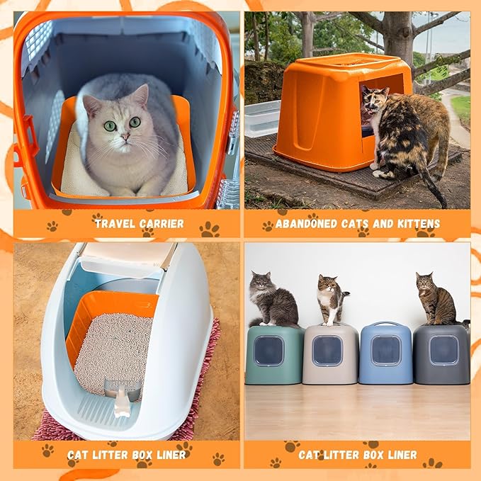 Bokon 25 Pcs Disposable Litter Boxes for Cats Plastic Cat Litter Tray Large Kitten Pan for Kitty Rabbit Guinea Pig Hamster Pets Supplies Travel Home Toilet, 15.7 x 11.8 x 3 Inches(Orange)