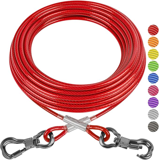 XiaZ 50ft Tie Out Cable for Dogs, Dog Leads for Yard, Heavy Duty Pet Tie Out Cable for Large Dogs Up to 250lbs, Durable Dog Runner Tether Line for Yard or Camping