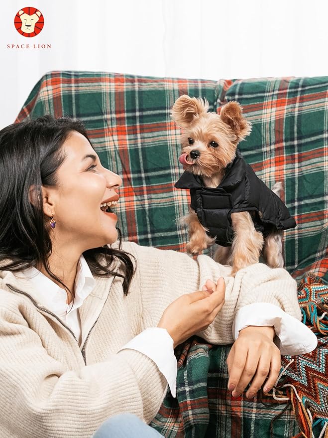 SPACE LION Puffer Jacket, Down Winter Coat, Durable Outdoor Coat for Cold and Windy Conditions, Waterproof, Windproof, Lightweight Jacket, Adjustable Fit for Small Dog(Khaki,S)